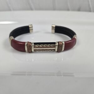 Red Leather & Braided Copper Adjustable Cuff Bracelet By HPSilver